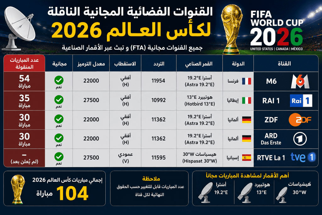 كيفية مشاهدة كأس العالم مجانًا عبر الأقمار الصناعية 2026
