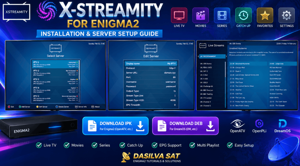 How to Add IPTV on Enigma2: X-STREAMITY Plugin Installation & Server Setup